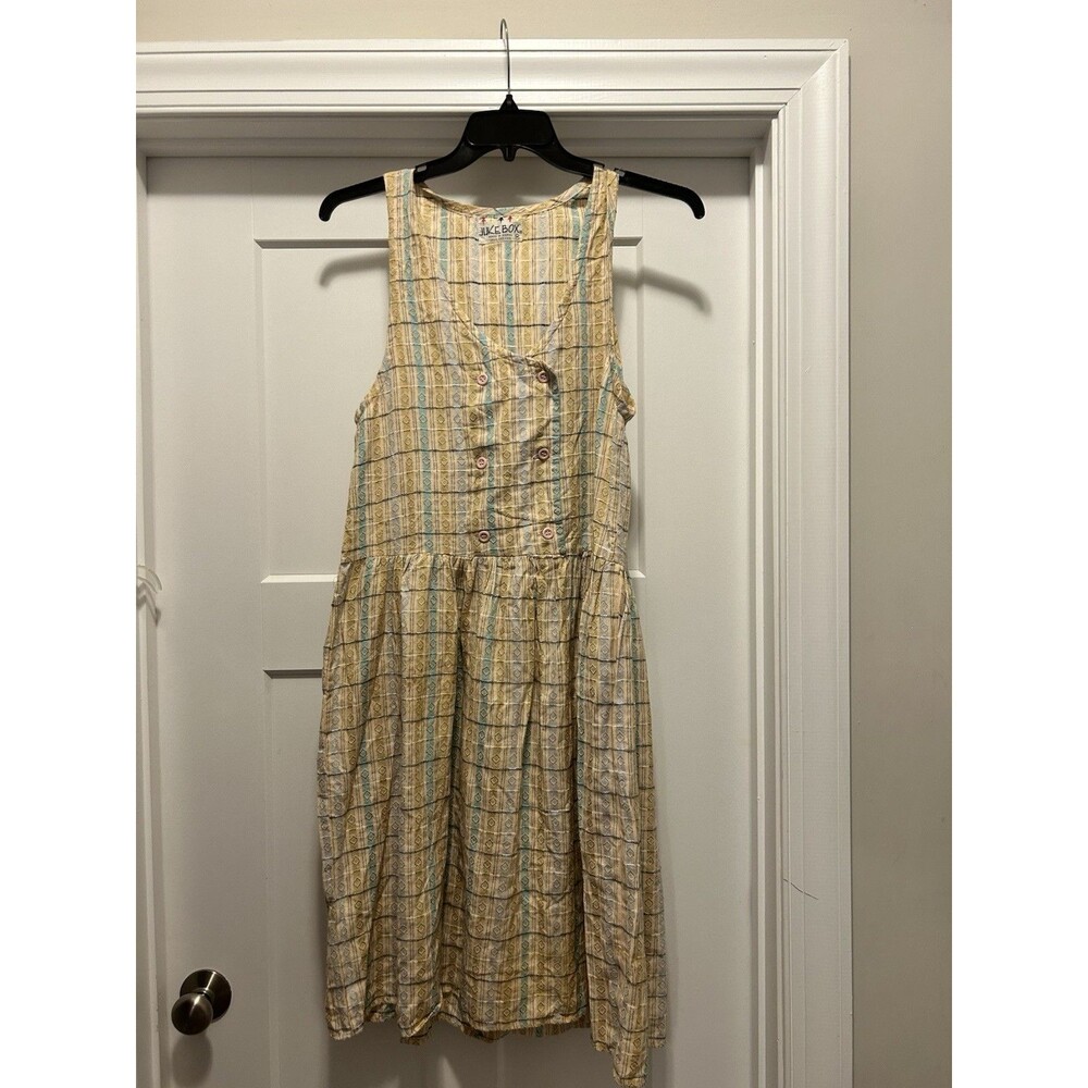 Vintage 90’s Jukebox Drop Waist Plaid Double Breasted Plaid Cotton Dress Nepal